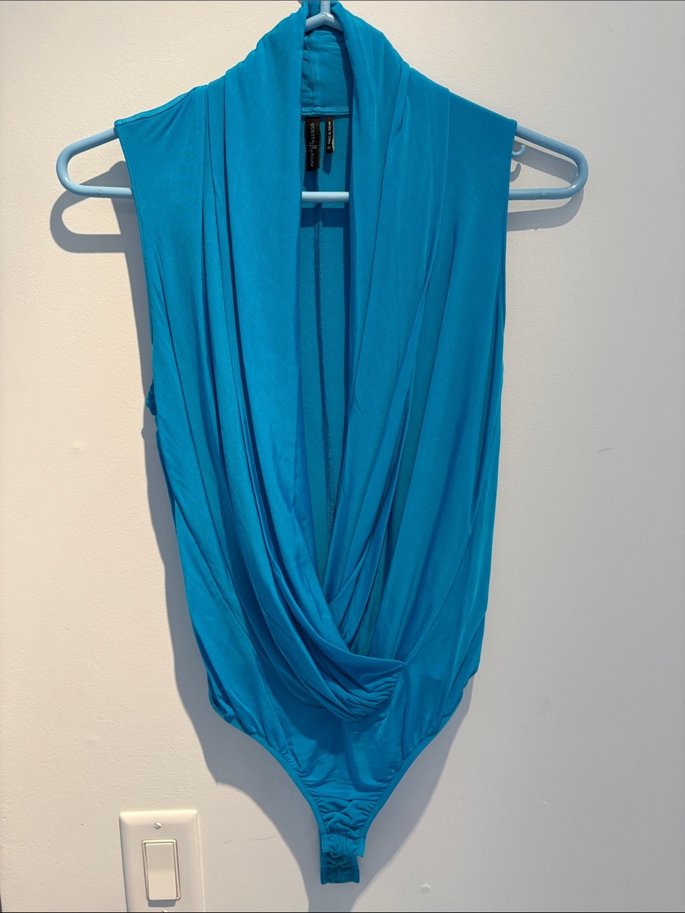 Guess by Marciano Turquoise Draped Sleeveless Bodysuit